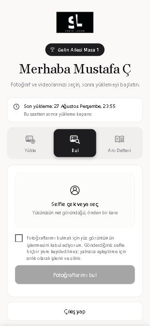 Selfie ile fotoğraf bulma ekranı