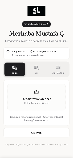 Misafirin fotoğraf yükleme ekranı